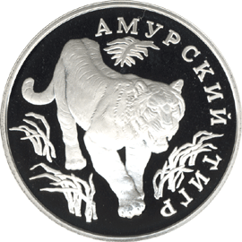 монета Амурский тигр 1 рубль 1993 года. реверс