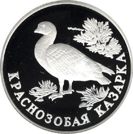 монета Краснозобая казарка 1 рубль 1994 года. реверс