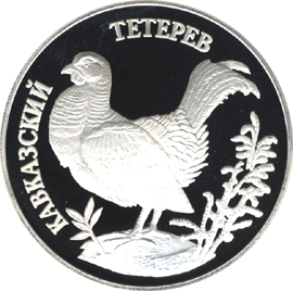 монета Кавказский тетерев 1 рубль 1995 года. реверс