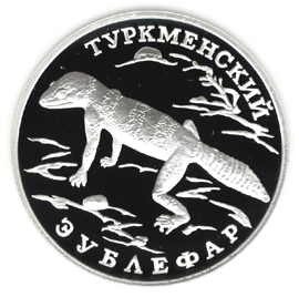 монета Туркменский эублефар 1 рубль 1996 года. реверс