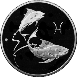 монета Рыбы 3 рубля 2004 года. реверс