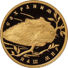 монета Речной бобр 50 рублей 2008 года. реверс