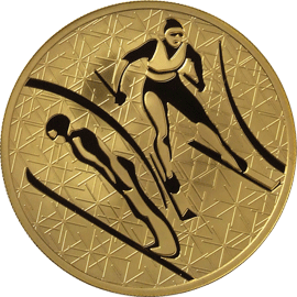 монета Лыжное двоеборье 200 рублей 2010 года. реверс
