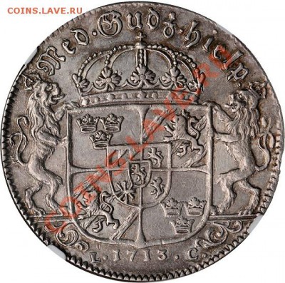 Старые шведские монеты. - Stacks_1Riksdaler_1713_Rev