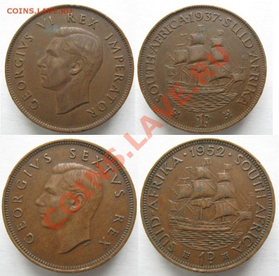 Разная инострань - 369 9 10 Брит Юж Африка 1 пенни 1937 и 1952