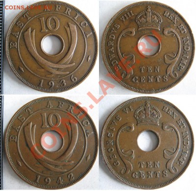 Разная инострань - 370 1 2 Брит Вост Африка 10 центов 1936 и 1942