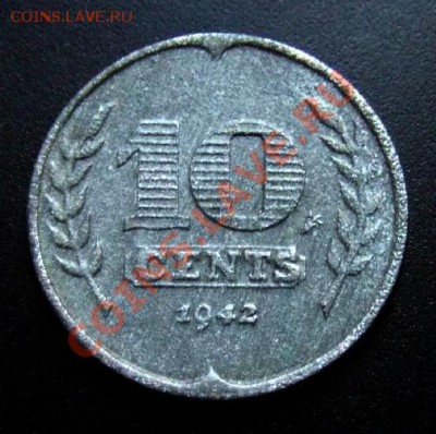 1 - Нидерланды 10 центов (1942) цинк Р