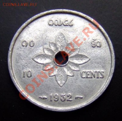 1 - Лаос 10 центов (1952) Девушка Р