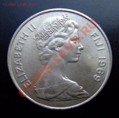 1 - Фиджи 20 центов (1969) «Зуб кашалота» (низкий рельеф) А
