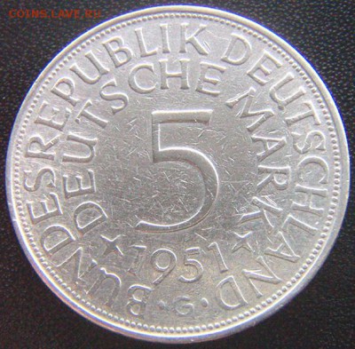 ФРГ_5 марок 1951(G). Серебро; до 01.05_22.28мск - 7962