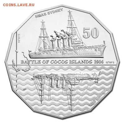Монеты с Корабликами - 2014 50 центов Battle of Cocos Islands