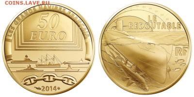 Монеты с Корабликами - 2014 50 евро Субмарина Редутабль зол
