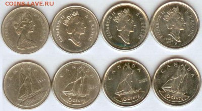 Канада 10 центов -4 шт. 1972-2003, до 21.00 мск 05.08.2014 - Канада 10 центов 4 шт.