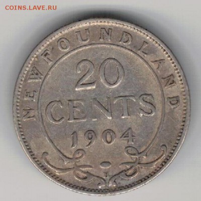 Ag Канада (Ньюфаундленд) 20 центов 1904 до 03.11-22ч (А200) - 5-ньюф1