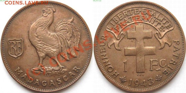 Животные на монетах - 1 франк 1943