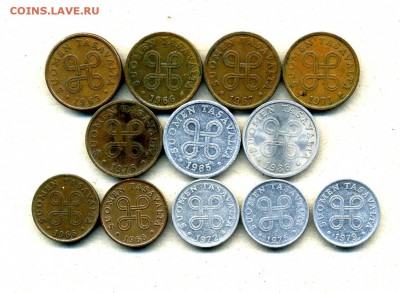 Монеты Финляндии 1865 -2001 + серебро Швеции - 1, 5 п.1963-86.2