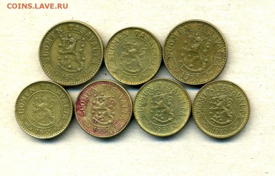 Монеты Финляндии 1865 -2001 + серебро Швеции - 10,20 м.1952-62.2