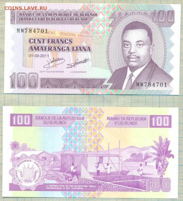 Боны иностранные, декабрь - Бурунди 2011 100 франков mw