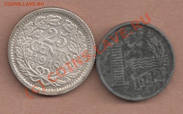 2 монеты Нидерланды 1918, 1942 = 5 евро - nd1