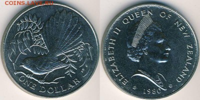 1 доллар 1980Птицы Новой Зеландии - Веерохвостка - c88658_a
