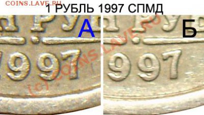 Варианты по длине цифры "7" даты рублей СПМД 1997 г. - 1r97spab