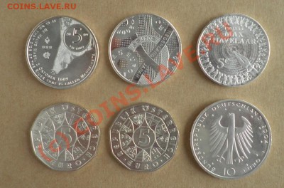 серебро EURO, 6 монет - EUR.Ag.6.Rv