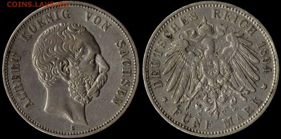 5 марок Саксония 1894 с 2000р!!! до 15.08.15г 22.00 МСК - 1894