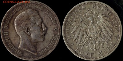 5 марок 1898 Пруссия с 1500!!! до 15.08.15 г 22.00 мск - 1898