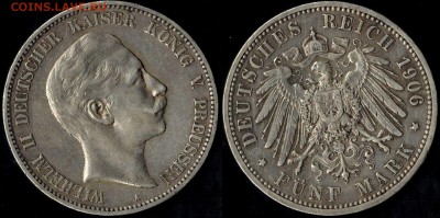5 марок 1906 Пруссия нечастый до 15.08.15 г 22.00 мск - 1906