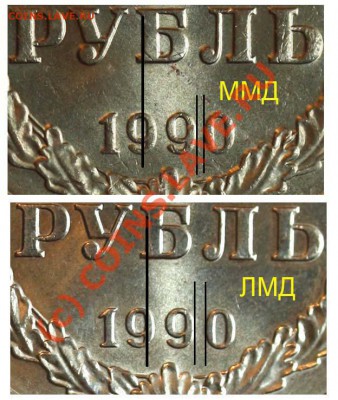 1 рубль 1990 - разновидности - 1990 ММД-ЛМД 