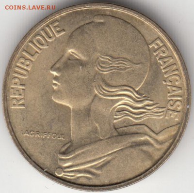 С 1 рубля Франция 20 сантим 1967 aUNC до 12.12.15 - 25.2