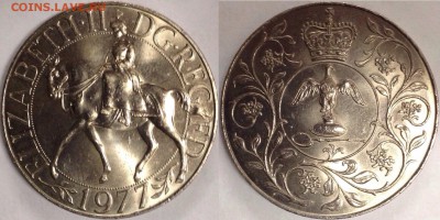 1 кроновые Юбилейные монеты Англии ОПТОМ! - 1 крона 1977 год Елизавета II 25 лет Правления