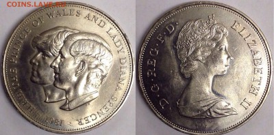 1 кроновые Юбилейные монеты Англии ОПТОМ! - 1 крона 1981 год Свадьба Принц Чарльз и леди Диана