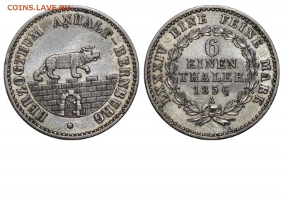 Животные на монетах - Германия - Ангальт - 1-6 талера 1856