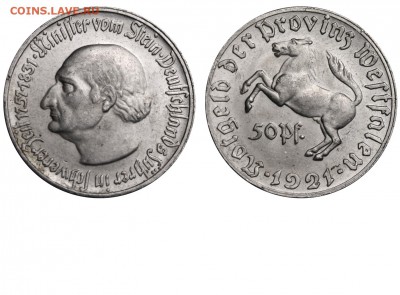 Животные на монетах - Германия - Вестфалия - 50 пфеннигов 1921