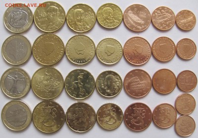 Евро монеты 9 стран (от 2 евро до 1 цента) до 31.03.16 - 2