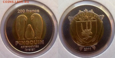 БИМ о-в Кергелен 200франк 2011 Пингвины 14.04 22.00 - кергелен 200 франк 2011