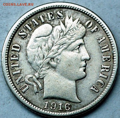 США_10 центов 1916 "Barber Dime". Серебро; до 02.05_22.04мск - 38