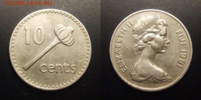 3 - Фиджи – 10 центов (1981) «Дубинка (ула тава тава); Елизавета II (тип №1)» медь-ник.