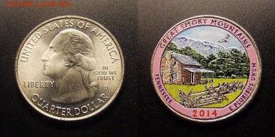 3 - США – 25 центов (2014) «Теннеси; нац. парк Грейт-Смоки-Майнтинс» (цв. эмаль)