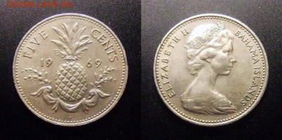 3 - Багамы (Багамские острова) – 5 центов (1969) «Ананас; Елизавета II (больш. портрет)»