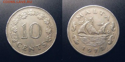 3 - Мальта – 10 центов (1972) «Шхуна» №3 пф