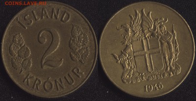 Исландия 2 кроны 1946 до 22:00мск 15.07.16 - Исландия 2 кроны 1946