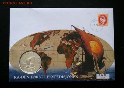 Монеты с Корабликами - liberija_5_dollarov_1999_kpd_ra_ekspedicija_ra_parusnik_korabl_flot_serebro