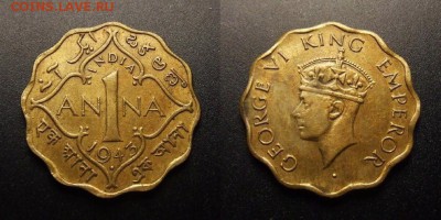 Брит. Индия 1 анна (1943) «Георг VI» до 25.07 (22.00) - Брит. Индия – 1 анна (1943) «Георг VI» ник.-лат. №1