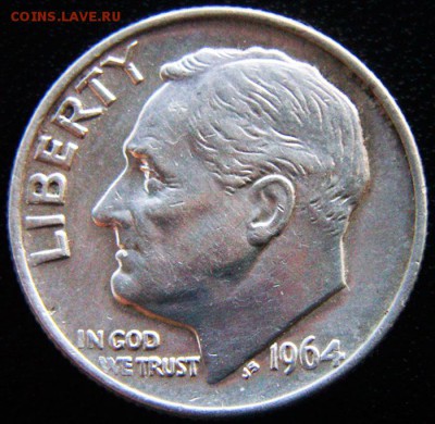 США_10 центов 1964 "Roosevelt Dime". Серебро; 08.08_22.32мск - 12522