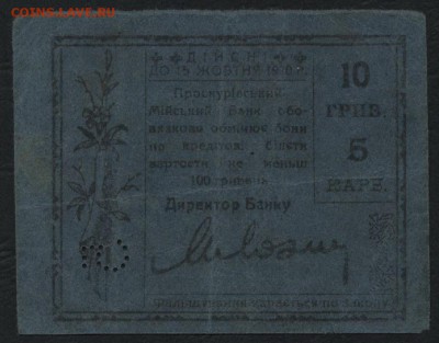 10 гривен  1919 года. Проскурова. до 22-00 мск 04.09.16 - 10гривен Проскуров 1920  реверс