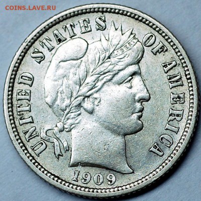 США_10 центов 1909 "Barber Dime". Серебро; до 12.10_22.29мск - 32