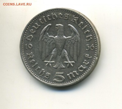 Германия 3 рейх 5 марок 1936 F до 27.10.2016 22 00 МСК - 1936