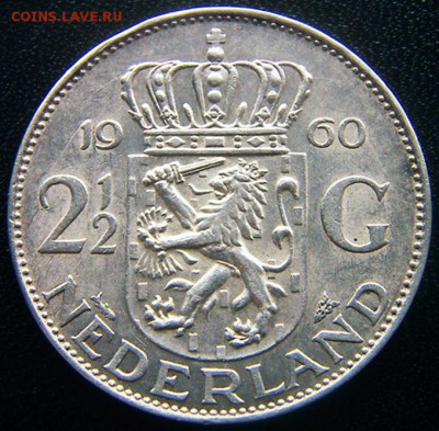 Нидерланды_2,5 гульдена 1960. Отличное серебро; 24.11_22.28м - 12350